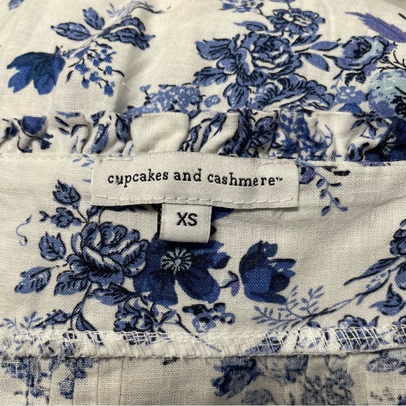 Cupcakes & Cashmere Linen Blend Blue Floral Puff Sleeve Women's Size XS - Picture 9 of 10